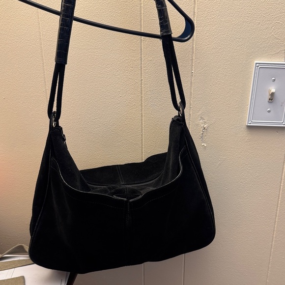 Furla Black Suede Shoulder Bag Tote - Picture 1 of 6